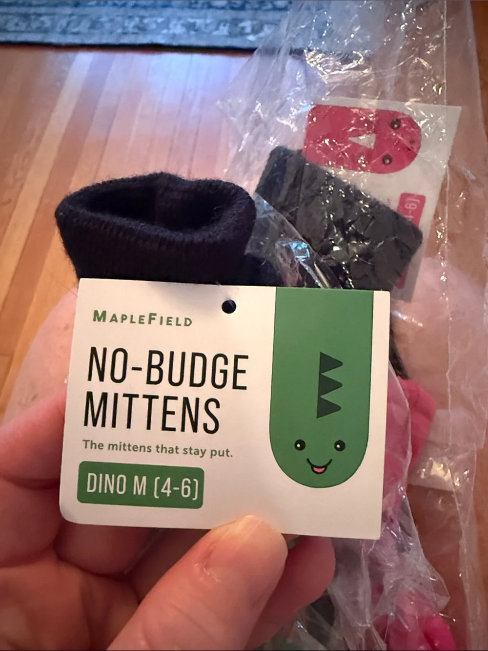 Kids Cartoon Dinosaur Mittens - Pink and Green